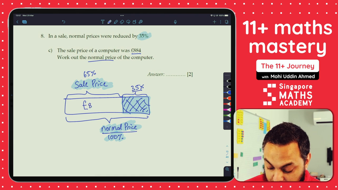 Maths problem on calculating normal price of computer.