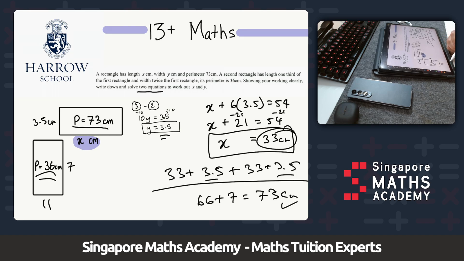 Maths tuition solving rectangle perimeter equations