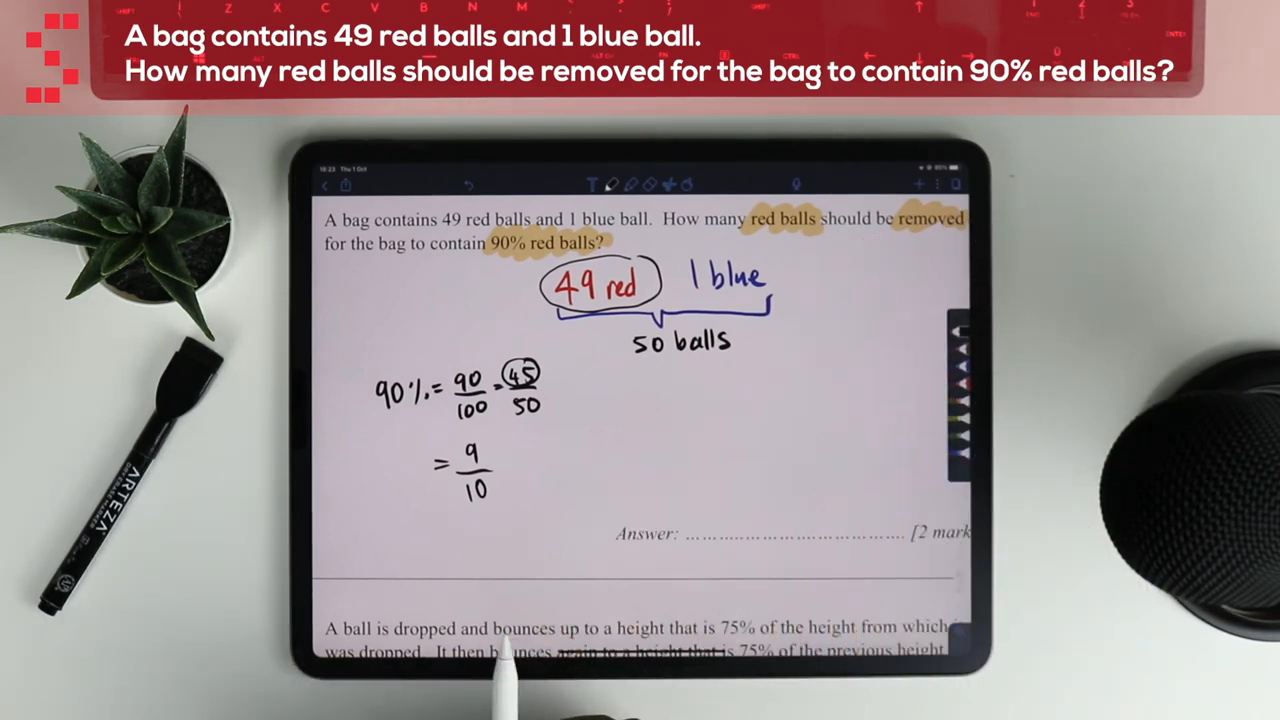 Math problem about red and blue balls in a bag.