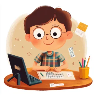 Child doing homework on laptop and paper.