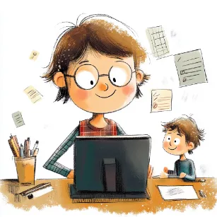 Mother and child using computer together
