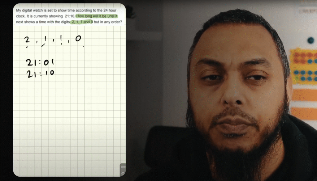 Mohi solving digital clock time puzzle.