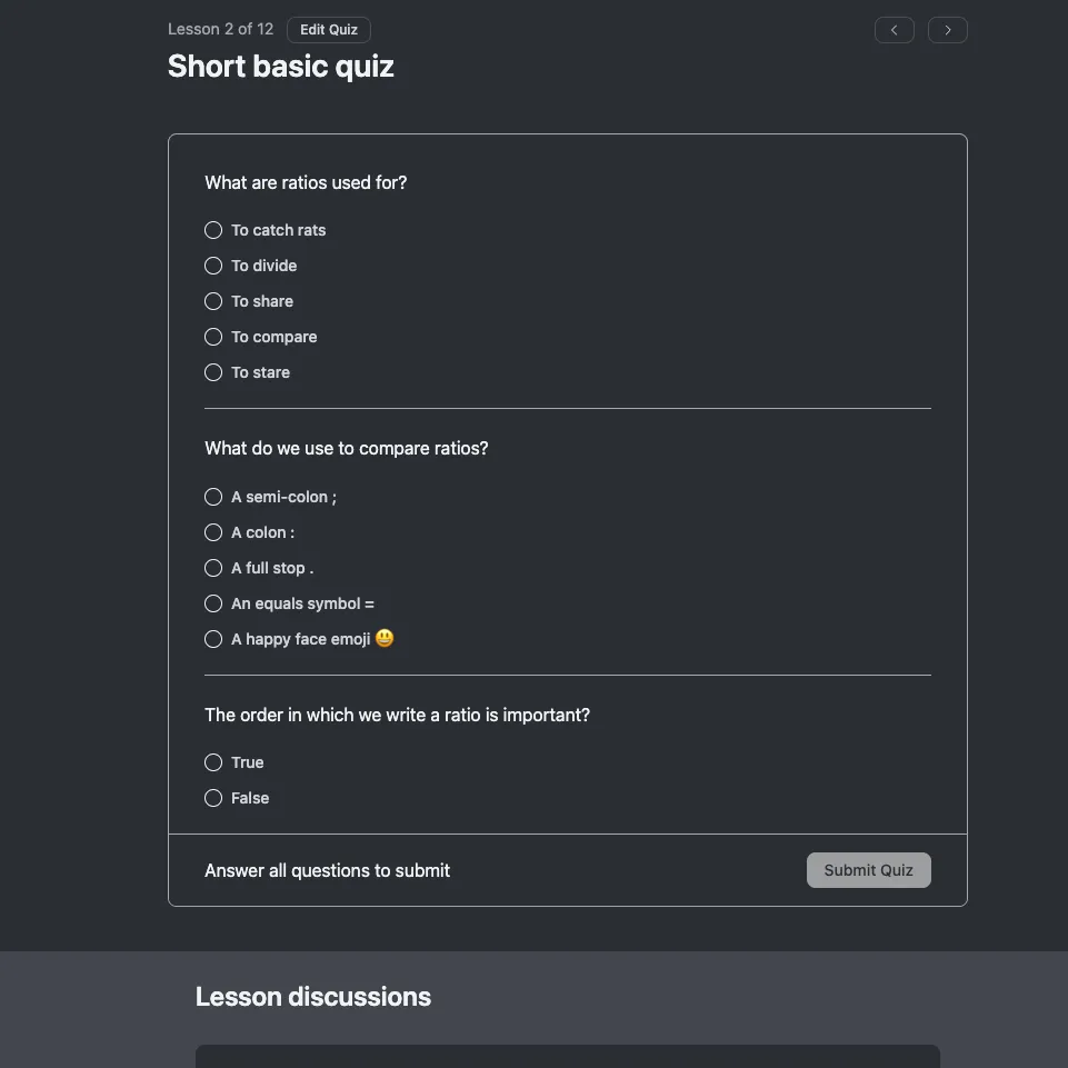 11+ Ratio Course Quiz