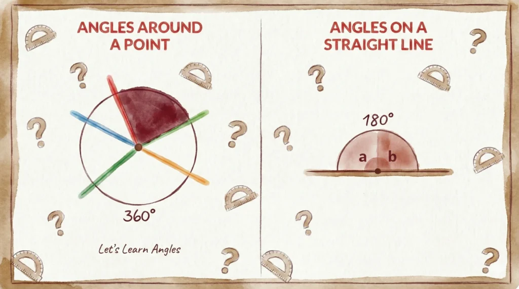 Angles around a point and on a straight line